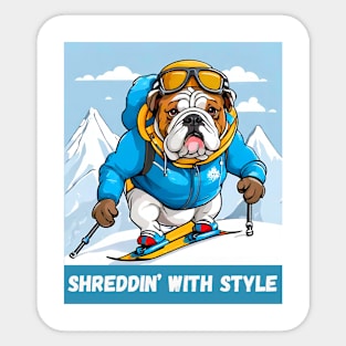 Snowboarding English Bulldog Shreddin’ With Style Sticker